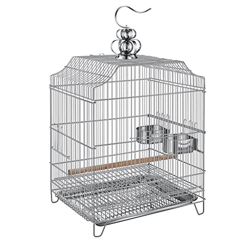 Tragbarer Vogelflugkäfig, Vogelkäfig Aus Edelstahl Mit Rollständer, Haushaltsvogelkäfig Mit Automatischem Futterspender, SilberA von GLETSF