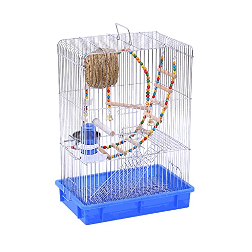 Vogelflugkäfig Aus Gusseisen Mit Rollständer Und Spielzeugset, Tragbarer Vogelkäfig Mit Abnehmbarem Tablett Für Vögel Der Größe S/M, Blau von GLETSF