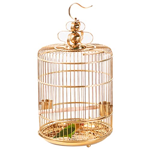 Vogelkäfig Aus Edelstahl Mit Rollständer, Vogelkäfig Aus Goldenem Draht Mit Futterspender Und Tablett, Vintage-Vogelflugkäfig-GoldGold-Large von GLETSF