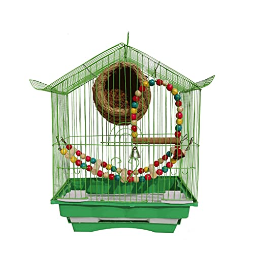 Vogelkäfig Aus Schmiedeeisen Mit Rollständer Und Spielzeug, Großer Vogelflugkäfig Für Papageien, Sittiche, Unzertrennliche Usw., Grün von GLETSF