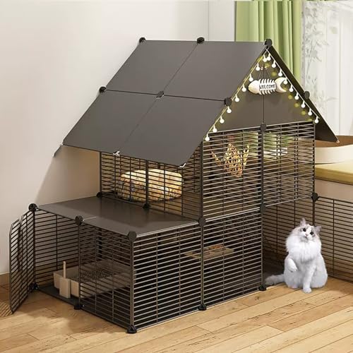 Zusammenklappbarer Katzenkäfig Mit 2/3 Ebenen Und Leitern, Katzengehege Zum Selbermachen, Laufstall Für Haustiere Im Innenbereich, Abnehmbare Käfige Für Kleintiere Aus MeGray B-44x30x43in von GLETSF