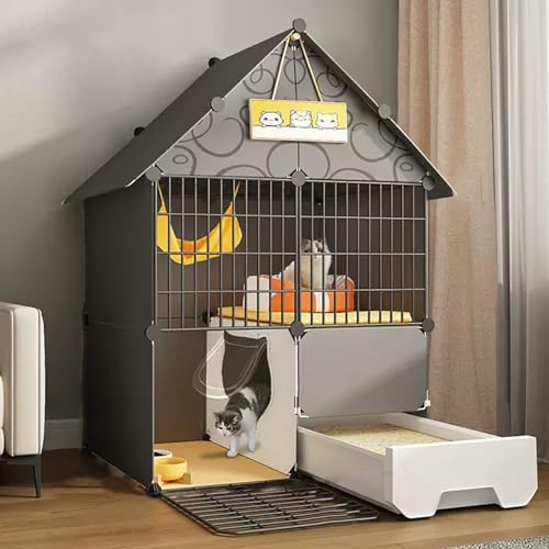 Zusammenklappbarer Katzenkäfig Mit Katzentoilette, Katzengehege Mit 2/3 Ebenen, DIY-Katzenlaufstall, Haustierlaufstall Mit Dichtem Metalldraht, DIY-Katzenhaus, AbnehmbareGrey-30x15x43 von GLETSF