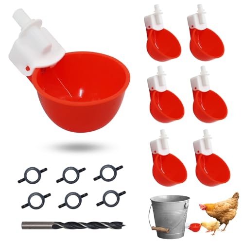 6pcs Automatischer Hühnertränker Spender, DIY Huhn Wasserbecher mit Bohrer, Automatischer Geflügeltränke für Huhn Ente Truthahn Taube Gans Vogel von GLGHMH