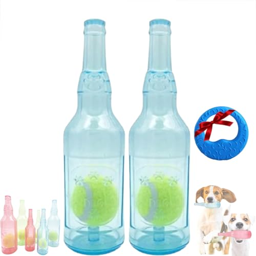 GLIART Zentric Crunchnplay Bottle Toy,Crunchnplay Bottle Toy,Plastic Water Bottle Chew Toys with Tennis Ball for Dogs,Pet Mentally Stimulating Toys for Dog Toy Water Bottle Cruncher (2PC-Blue-L) von GLIART