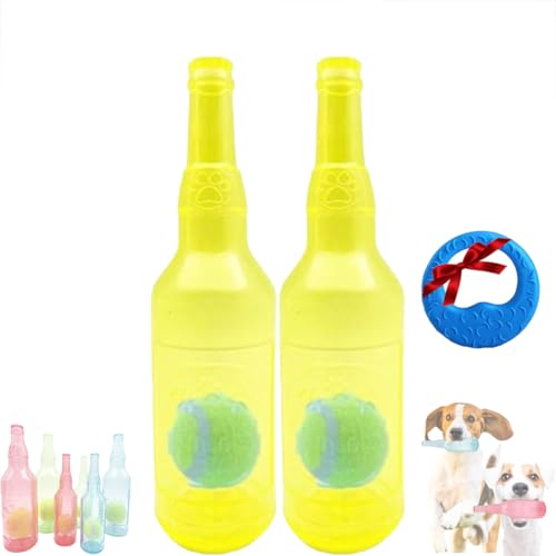 GLIART Zentric Crunchnplay Bottle Toy,Crunchnplay Bottle Toy,Plastic Water Bottle Chew Toys with Tennis Ball for Dogs,Pet Mentally Stimulating Toys for Dog Toy Water Bottle Cruncher (2PC-Yellow-L) von GLIART