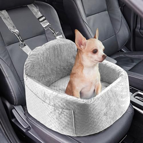 GLIDESMOOTH Hunde-Autositz für kleine, mittelgroße Hunde, abnehmbarer Bezug, sicher und bequem, einfache Installation, Katzenrucksack, für Reisen, Grau von GLIDESMOOTH