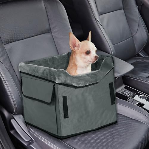 GLIDESMOOTH Hunde-Autositz für kleine Hunde, tragbares Hunde-Auto-Reisebett, Autositz-Aufbewahrungstaschen, Katzenrucksack, für Welpen, Reisebett für kleine Haustiere, Größe M, Grau von GLIDESMOOTH