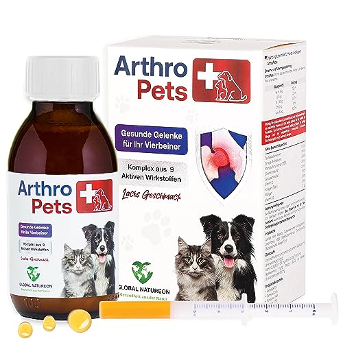 ArthroPets+ Alternative zu Gelenktabletten für Hunde und Katzen, Gelenk-komplex aus 9 hochkonzentrierten Wirkstoffen auf Lachsölbasis, Gelenkschutz für Hunde und Katzen, Omega 3, VIT. D3-100 ml von GLOBAL NATUREON