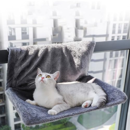 GLOBALHUT Heizkörperbett, Katzenbett, warmes Fleece, mit waschbarem Fleece-Bezug, hängendes Heizkörper, Katzenbetten für Indoor-Katzen, Katzenzubehör für Kätzchen und Katzen (grau) von GLOBALHUT