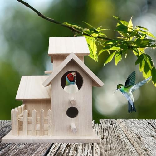 Hängendes Vogelhaus für den Außenbereich, unlackiertes Holz, mehrere Räume, für Vogelnester, Gartenarbeit im Freien, Haus, Innen- und Außendekoration von GLOBALHUT