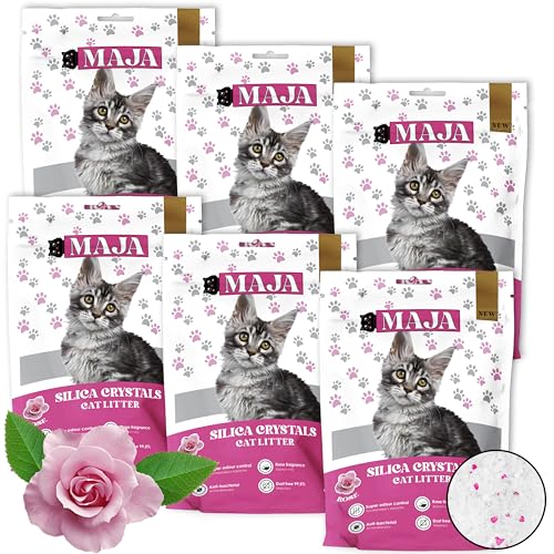 GLOBANI Silikat Katzenstreu mit Rosenduft - 100% Natürliches, Bio, Premium Silica Gel Katzenstreu, Antibakteriell & Staubfrei für Hygienische Katzentoiletten - Umweltfreundlich & Sicher von GLOBANI