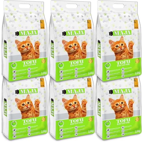 GLOBANI Tofu Katzenstreu mit Apfelaroma - 100% Natürliches, Bio, Premium Tofu Katzenstreu Stark klumpend für hygienische Katzentoiletten - Umweltfreundlich und sicher für Katzen und Nagetiere von GLOBANI