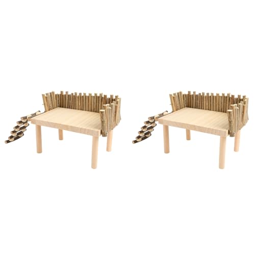 2-teilige Hamsterplattform, Kleine Haustier-Stehplattform aus Holz mit Kletterleiter, Übungsspielzeug, Käfigzubehör für Eichhörnchen, Rennmäuse, Vögel, Syrischer Goldbär von GLOGLOW