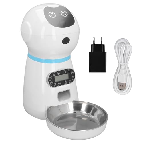 3,5 L Automatischer Katzenfutterspender, Zeitgesteuerter Intelligenter Hundefutterspender mit Edelstahlnapf, Programmierbare Portionskontrolle, 4 Tägliche Mahlzeiten, (EU-Stecker) von GLOGLOW