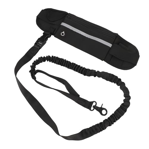 Freihändige Hundeleine, Nylon-Hundelaufleine mit Hüfttasche, Nylon-reflektierende Hundelaufleine, Verstellbarer Hüftgurt Zum Laufen, Spazierengehen, Wandern (Black) von GLOGLOW