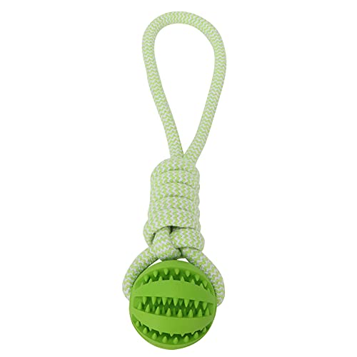 GLOGLOW Haustier-Kauball, Baumwollseil, Kauspielzeug für Hunde, Gummiball, Seil mit Zahnreinigungs-Leckerli-Spender, Bissfeste Interaktive Glocke für das Haustiertraining (Green) von GLOGLOW