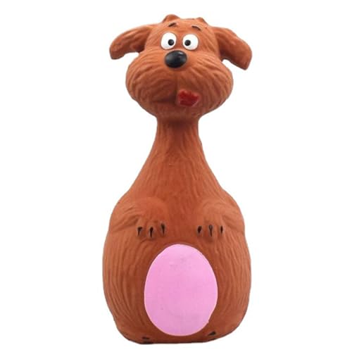 GLOGLOW Quietschendes Hundespielzeug aus Latex, Cartoon-Design, Bissfest, Interaktives Weiches Kauspielzeug für Hunde mit Zähneknirschfunktion, Verbessert die Zahngesundheit (Brauner Hund) von GLOGLOW