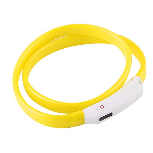 Haustier-LED-Hundehalsband, Weiches Silikon, Wiederaufladbar, Blinkendes Licht für Nachtsicherheit, Mittelgroße Hunde, Rot (Yellow) von GLOGLOW