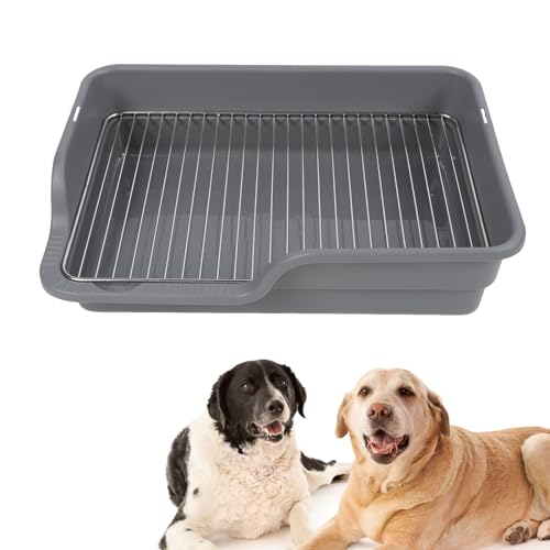 Hundetöpfchen-Tablett, Hundetoilette, Hunde-Töpfchen-Tablett für Geplantes Urinieren mit Edelstahlgitter, Hunde-Innentoilette, Welpen-Trainingstoilette (GREY) von GLOGLOW