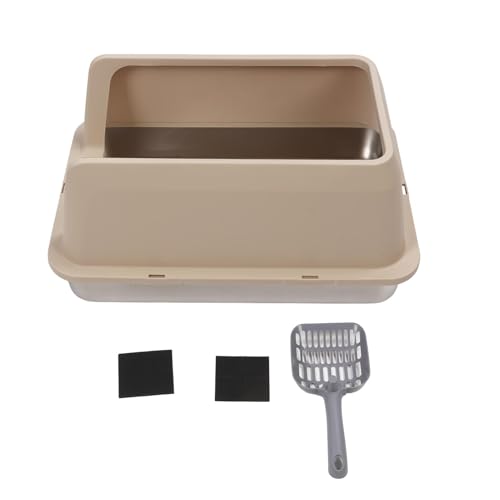 Katzenstrauderbox, Antispritzer Geräumiges Design Edelstahl Katzenstreubox Top -Eingang Entwurf Abnehmbare Hohe Seiten Extra Große Katzen -Toilette für Große Katzen (Khaki) von GLOGLOW