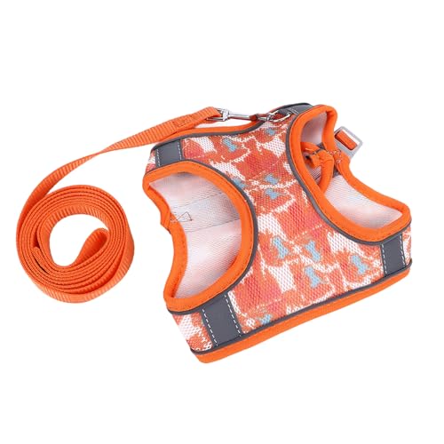 Verstellbares, Reflektierendes Hundegeschirr mit Leine für Kleine und Mittelgroße Welpen, Haustierkatzen, Atmungsaktive Mesh-Step-In-Weste, Outdoor-Gehtraining (ORANGE) von GLOGLOW