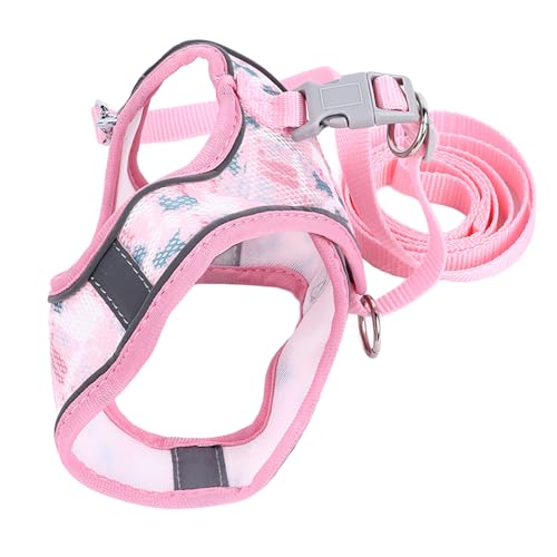 Verstellbares, Reflektierendes Hundegeschirr mit Leine für Kleine und Mittelgroße Welpen, Haustierkatzen, Atmungsaktive Mesh-Step-In-Weste, Outdoor-Gehtraining (PINK) von GLOGLOW