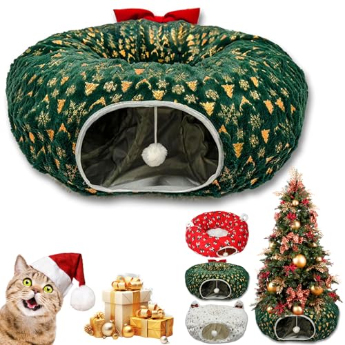 Christmas Tree Cat Tunnel, Katzentunnel Weihnachtsbaum, Katzentunnel für unter den Weihnachtsbaum, faltbares Katzentunnelspielzeug, Plüsch-Katzentunnel für den Innenbereich (Green) von GLSAYZU