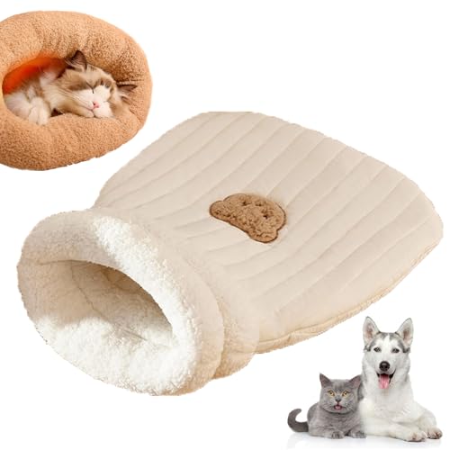 GLSAYZU Cat Sleeping Bag for Indoor Cats, Cat Winter Sleeping Bag, Self Warming Cat Sleeping Bag, Soft Plush Large Cat Sack, Pet Sleeping Bag for Cats Small Dogs (Beige, M) von GLSAYZU