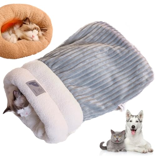 GLSAYZU Cat Sleeping Bag for Indoor Cats, Cat Winter Sleeping Bag, Self Warming Cat Sleeping Bag, Soft Plush Large Cat Sack, Pet Sleeping Bag for Cats Small Dogs (Blue, L) von GLSAYZU