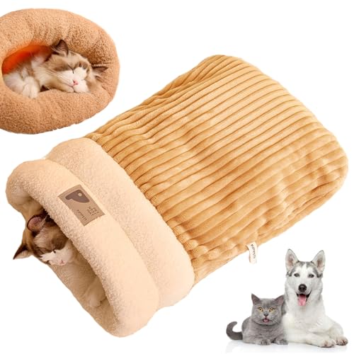 GLSAYZU Cat Sleeping Bag for Indoor Cats, Cat Winter Sleeping Bag, Self Warming Cat Sleeping Bag, Soft Plush Large Cat Sack, Pet Sleeping Bag for Cats Small Dogs (Brown, L) von GLSAYZU