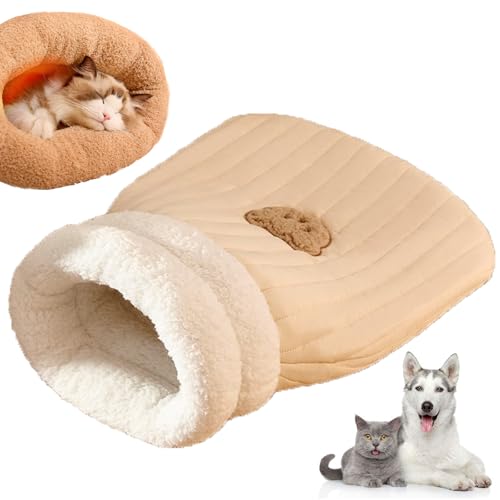 GLSAYZU Cat Sleeping Bag for Indoor Cats, Cat Winter Sleeping Bag, Self Warming Cat Sleeping Bag, Soft Plush Large Cat Sack, Pet Sleeping Bag for Cats Small Dogs (Khaki, M) von GLSAYZU