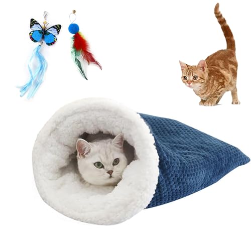 GLSAYZU Katzenschlafsack, Bett, Katzen-Winterschlafsack, gemütlich, Katzenbett, Höhle, Winter, 360° warmer Schlafsack, Plüsch, weicher Komfort, Katzenbetten für Hauskatzen (blau) von GLSAYZU