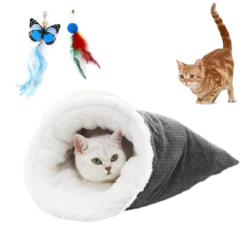 GLSAYZU Katzenschlafsack Bett, Katzen-Winterschlafsack, gemütlich, Katzenbett, Höhle, Winter, 360° warmer Schlafsack, Plüsch, weicher Komfort, Katzenbetten für Hauskatzen (Grau) von GLSAYZU