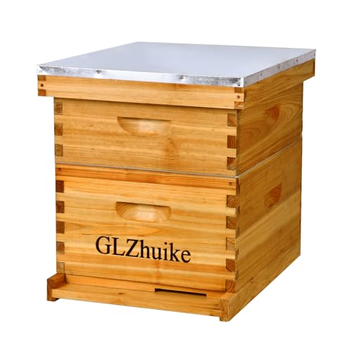 GLZhuike Langstroth Bienenstock mit 10 Rahmen, schwerer Wachsbeschichteter Bienenstock mit Holzrahmen und 100% Bienenwachs beschichteten Fundamentplatten (2 Schicht), Bienenstöcke, Starter-Kit für von GLZhuike