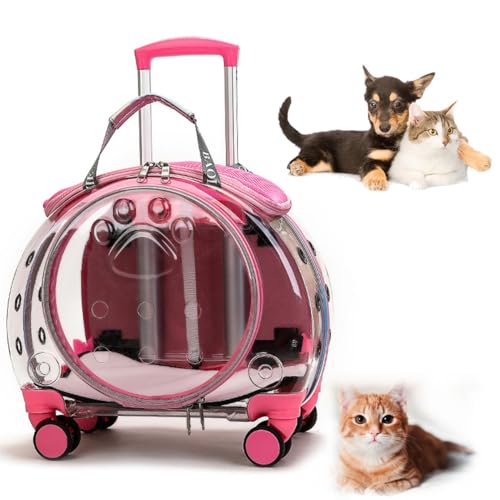 Katzentragetasche mit Rädern, transparente Katzentragetasche mit Luftpolsterfolie, Haustier-Trolley, Haustier-Rucksack for kleine Kätzchen und Hunde, tragbarer Reiserucksack for Katzen und Hunde, Haus von GLazzy