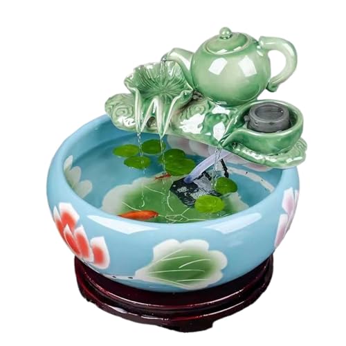 Aquarium Rundes Keramik-Aquarium, Schildkrötenbecken, Wohnzimmer, kleines dekoratives Aquarium for den Schreibtisch zu Hause, mit Wasserpumpe und Keramik-Teekannen-Dekoration Aquarien(Blue,24cmx12cm) von GLigeT