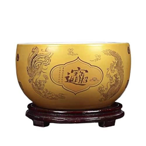 Aquarium Treasure Bowl Ceramic Fortune Fish Tank Desktop Ceramic Small Treasure Bowl Turtle Feeding Bowl Aquarien(Gold,21x13cm) von GLigeT