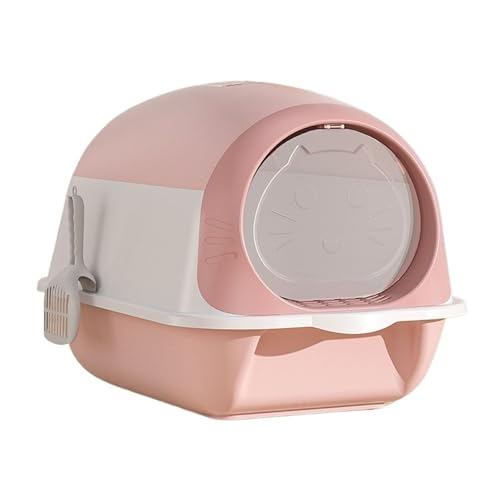 GLigeT Katzen Klo Katzentoilette mit Haube, große Katzentoilette mit Deckel und Schaufel, geschlossene Katzentoiletten, tragbare Haustiertoilette Katzentoilette(Pink) von GLigeT