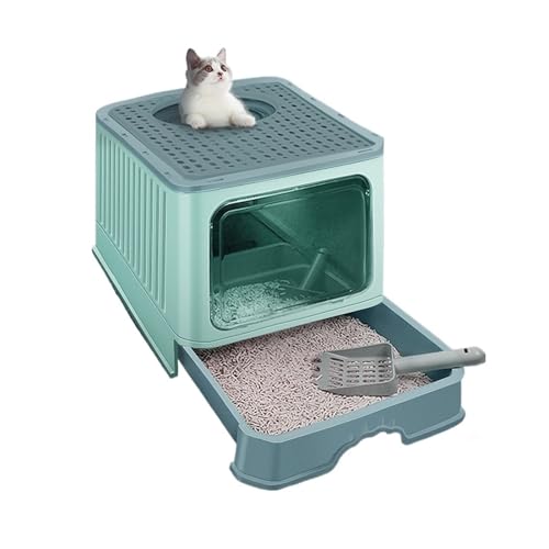 Katzen Klo Geschlossenes Katzentoilette, Faltbare Katzentoilette mit Deckel, Katzentoilette mit Spritzschutz von Oben, leicht zu reinigen Katzentoilette(Green) von GLigeT