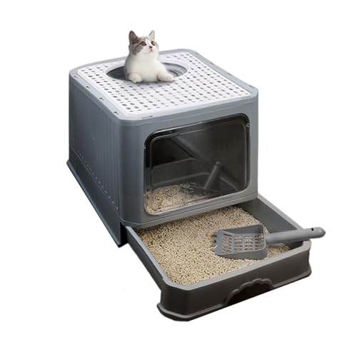 Katzen Klo Geschlossenes Katzentoilette, Faltbare Katzentoilette mit Deckel, Katzentoilette mit Spritzschutz von Oben, leicht zu reinigen Katzentoilette(Grigio) von GLigeT