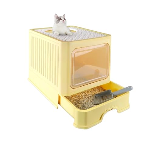 Katzen Klo Geschlossenes Katzentoilette, Faltbare Katzentoilette mit Deckel, Katzentoilette mit Spritzschutz von Oben, leicht zu reinigen Katzentoilette(Yellow) von GLigeT