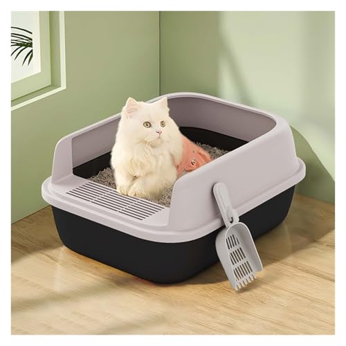 Katzentoilette, offen, halboffene, spritzwasserfeste Katzentoilette, langlebig, hohe Seite, für kleine Katzen, leicht zu reinigen und zusammenzubauen, Katzentoilette (Schwarz, XL) von GLigeT