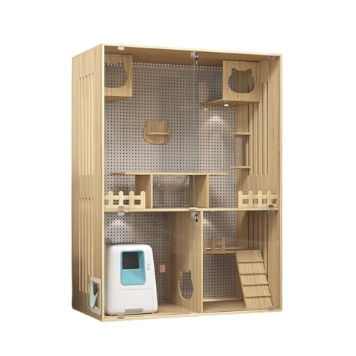 Katzenvilla Katzenvilla, Zuhause, for den Innenbereich, Katzennest, super großes Freiraum-Katzen-WC, integriertes Katzen-Klettergerüst, Holz, luxuriöser Katzenschrank, Katzenkäfig Katzenhaus (Color : von GLigeT