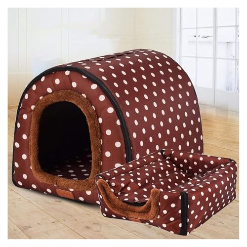 Extra großes Haustierhaus Hundebett mit Dach XL, Labrador beruhige Höhle mittelschrockener orthopädischer Kissen Korbheizung Heizung Pad Anti Angst kaut Jumbo kleines Zelt schwierig(Polka dot,L:60X47X von GLikur