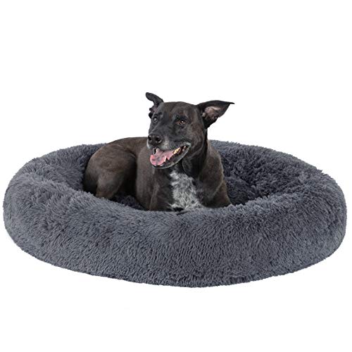 GM PET SUPPLIES Donut Cuddler Hundebett – Beruhigendes, orthopädisches rundes Haustierbett für Hunde und Katzen – flauschiges Hundebett aus Kunstfell mit rutschfester Unterseite für kleine von GM PET SUPPLIES