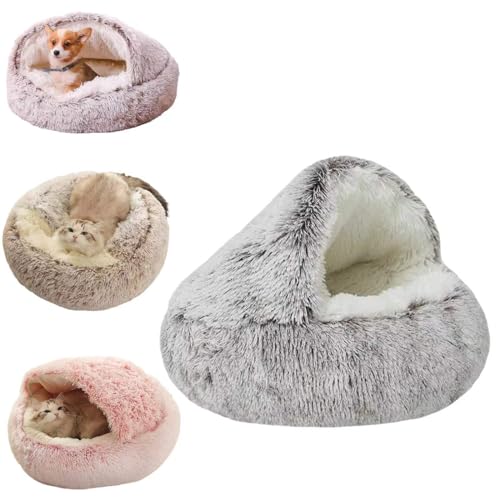 GMFLEX Pursnug Katzenbett Purrsnug Cozy Cave Beruhigende Hundebetten und Katzenhöhlenbett mit Kapuze, Anti-Angst-Katzenbetthöhle (Color : Long Coffee, Size : 19.7in) von GMFLEX