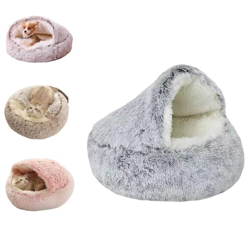 GMFLEX Pursnug Katzenbett Purrsnug Cozy Cave Beruhigende Hundebetten und Katzenhöhlenbett mit Kapuze, Anti-Angst-Katzenbetthöhle (Color : Long Grey, Size : 19.7in) von GMFLEX