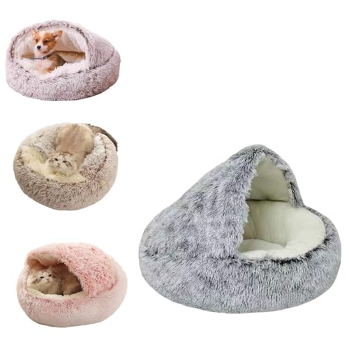 GMFLEX Pursnug Katzenbett Purrsnug Cozy Cave Beruhigende Hundebetten und Katzenhöhlenbett mit Kapuze, Anti-Angst-Katzenbetthöhle (Color : Short Grey, Size : 19.7in) von GMFLEX