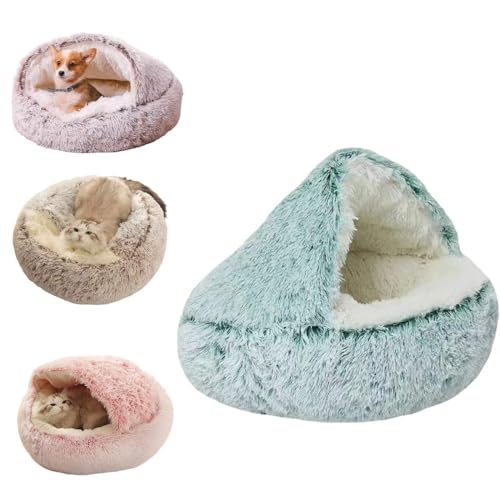 GMFLEX Pursnug Katzenbett Pursnug Katzenhöhle Rutschfester und wasserdichter Boden for Katzen und Hunde Beruhigende Hundebetten und Katzenhöhlenbett mit Kapuze (Color : Long greeen, Size : 23.7in) von GMFLEX