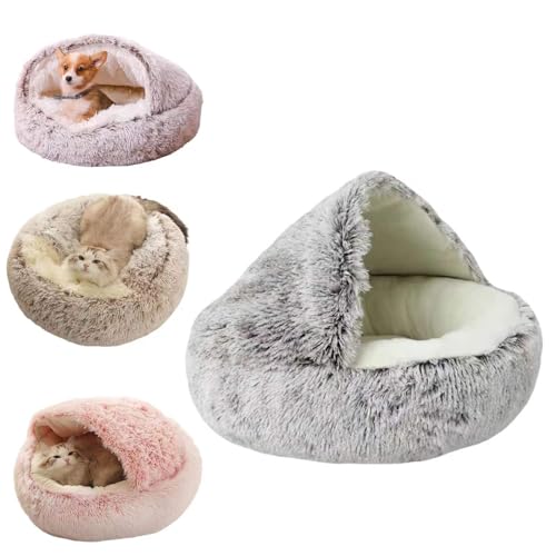 GMFLEX Pursnug Katzenbett Pursnug Katzenhöhle Rutschfester und wasserdichter Boden for Katzen und Hunde Beruhigende Hundebetten und Katzenhöhlenbett mit Kapuze (Color : Short Coffee, Size : 23.7in) von GMFLEX